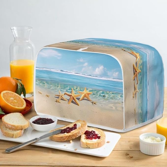 Beach Starfish Print Toaster Cover for Anti-Dust and Fingerprint, Kitchen Small Appliance, Microwave Toaster Oven Cover Decorative Accessories for Kitchen