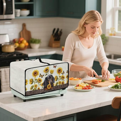 Dachshund Dog Sunflower Butterfly Print Microwave Oven Dust Cover Dustproof Microwave Toaster Oven Cover Polyester-Linen Fabric Kitchen Machine Covers for Toaster Oven Air Fryer, S