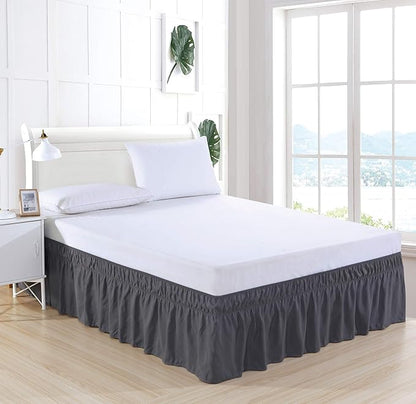 MEILA Wrap Around Bed Skirt Three Fabric Sides Elastic Dust Ruffled 18 Inch Tailored Drop,Easy to Install Fade Resistant-Dark Grey, Twin/Full