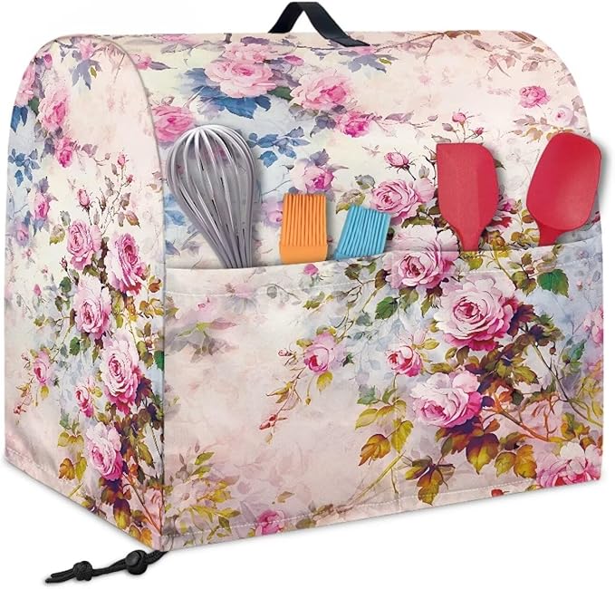 Retro Rose Print Mixer Covers Kitchen Small Appliance Dust Cover Compatible with 4.5-5 Quart Mixer Universal Size Colorful