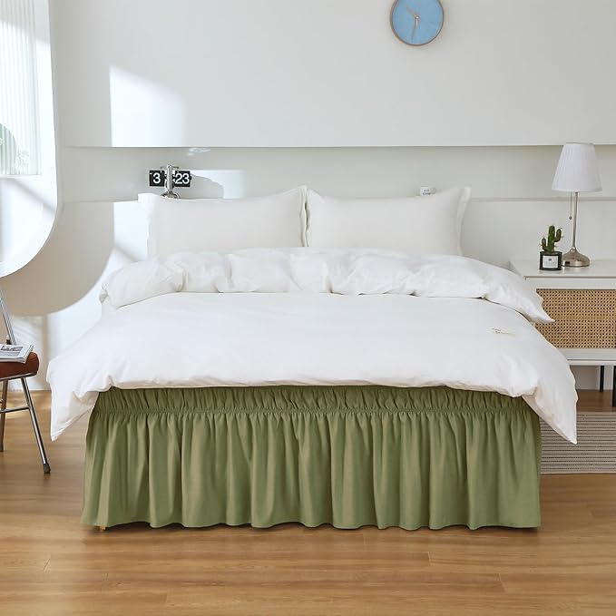 MEILA Queen Bed Skirt, Wrap Around Ruffle Bed Skit for Queen Beds with 24 inch Drop, Elastic Dust Ruffles Easy Fit Wrinkle & Fade Resistant, Sage