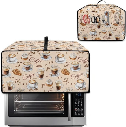 Waterproof Microwave Oven Dust Cover Heavy Duty Microwave Oven Grill Cover Dustproof Kitchen Machine Covers Case Protections for Toaster Oven, Coffee Cup Bean Bread Cream Print, M
