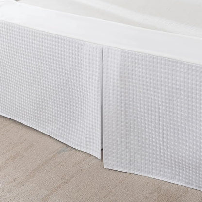 Twin Bed Skirt, Wrap Around Bed Skirt with Pleated Corner, 12 Inch Drop Pleated Waffle Weave Bedskirts, Anti-Slip, Microfiber, White, 12'' Twin