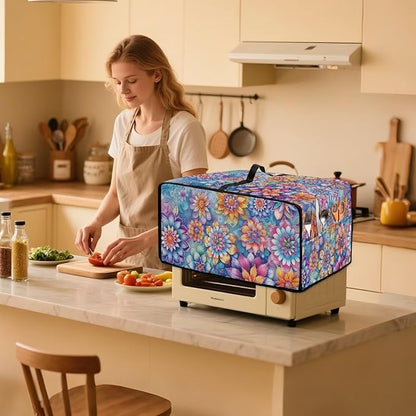 Boho Mandala Floral Print Microwave Oven Dust Cover with Storage Bags Universal Toaster Oven Cover Waterproof Polyester-Linen Fabric Kitchen Appliance Protector, S