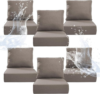 6" Thicker Outdoor Chair Cushion 6 Sets - 24" *24" *6" Waterproof Patio Furniture Cushions with Removable Cover, 28D High Density Sponge Filling Thicken Outdoor Patio Cushions - Grey