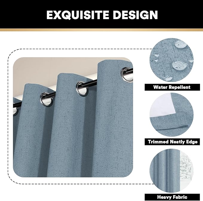 PrinceDeco Linen Blackout Curtains 108 Inches Long Energy-Efficient Temperature Regulators Curtains for Bedroom Extra Wide Thermal Room Divider Drapes for Bedroom,100 X 108 Curtains,Stone Blue