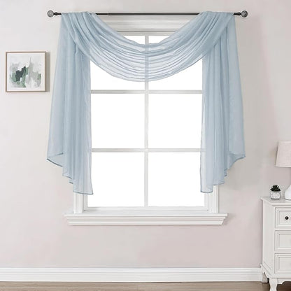 DONREN Sheer Scarf Curtain for Bedroom - Window Topper Valance Voile Panel Classic for Sons/Boys/Seniors Room (W52 x L144, 1 Pack, Dusty Blue)