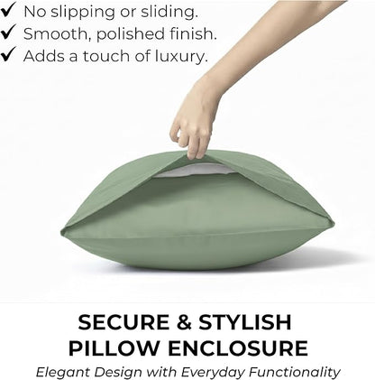 100% Natural Cotton Bed Sheets | 500 TC Single-Ply Sateen Weave King Size Sheets Set | Breathable & Hypoallergenic Solid 4-Piece Bedding with Deep Pocket Fitted, Flat, Pillowcase | Sage