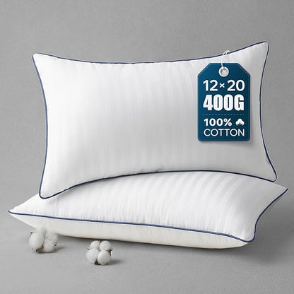 Phantoscope 12x20 Pillow Inserts, Decorative Throw Pillow Inserts with 100% Cotton Striped Cover, Virgin Fiber Pillow Sham Stuffer, Lumbar Square Couch Cushion Pillows, Pack of 2, 12x20 Inch