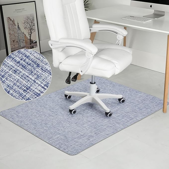 Chair Mat for Hardwood & Tile Floor, 47" x 60" Heavy Duty Office Chair Mat for Rolling Chairs, Anti Slip, Non-Curve, Floor Protector for Home Office, Blue White