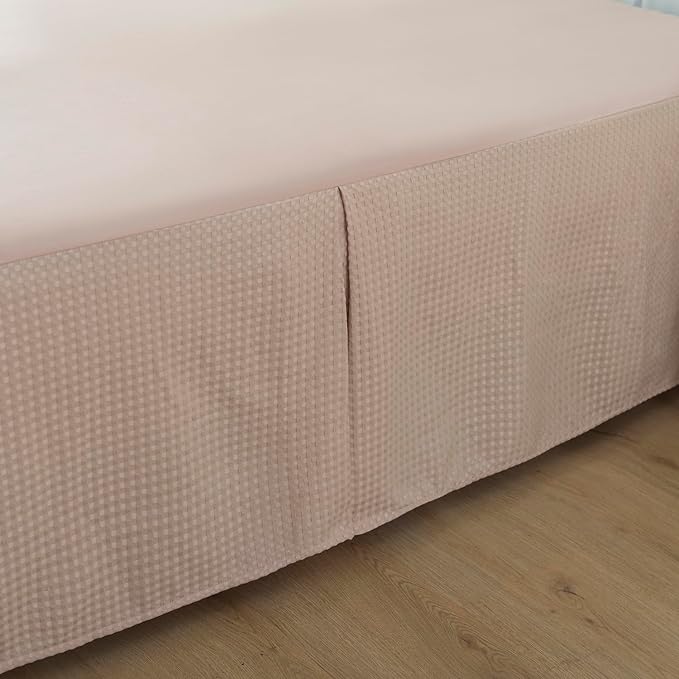 Queen Bed Skirt, Pleated Waffle Weave Bed Skirt with Split Corners, Tailored Dust Ruffle 16 Inch Drop Easy Fit, Machine Washable (Cream, Queen - 16" Drop)