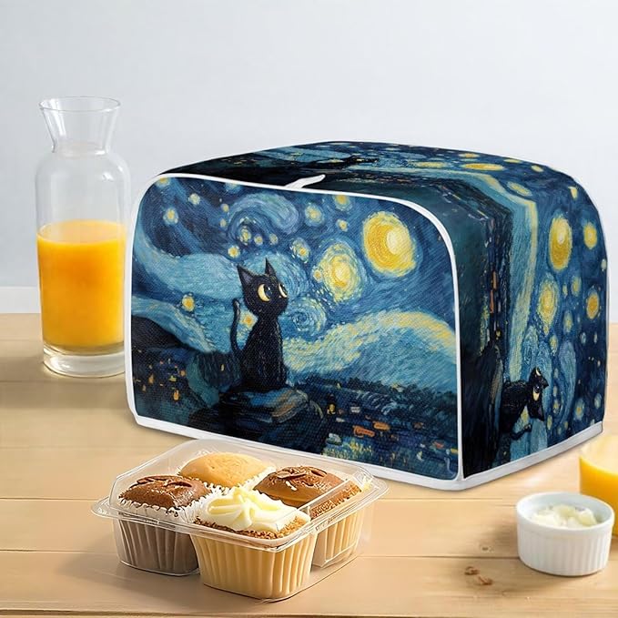Black Cat Galaxy Toaster Cover 4 Slice Oven Cover Dustproof Kitchen Small Appliance Protector Toaster Dust Covers for Kitchen Counter, M, Blue