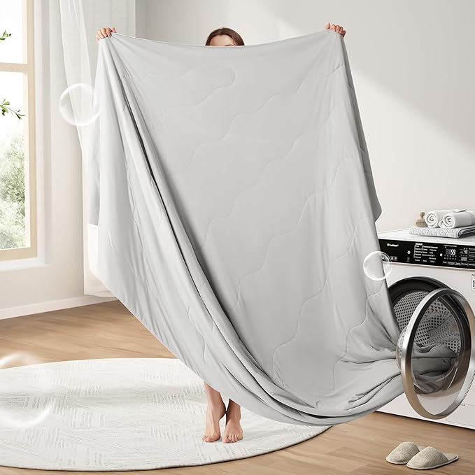 EASELAND Cooling Comforter Queen, Cold Touch Fabric Absorbs Body Heat, Double-Sided Cool Design Soft Fluffy Cooling Blanket for Night Sweats Hot Sleeper(Grey, Queen(90"x90"))