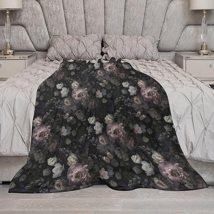 Vintage Gothic Floral Blanket, Black Pink Flower Rose Black Garden Roses Blooming Boho Throw Blankets for Home Bedding Couch Decor, 30"x40"