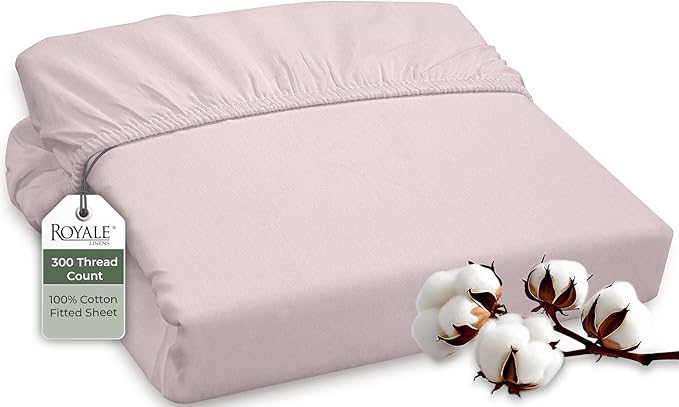 ROYALE LINENS 300 Thread Count 100% Long Staple Combed Cotton Fitted Sheet Twin XL - Super Soft Deep Pocket Bottom Sheet - Fitted Sheets Only - Elastic Sheets (Twin XL, Lavender)
