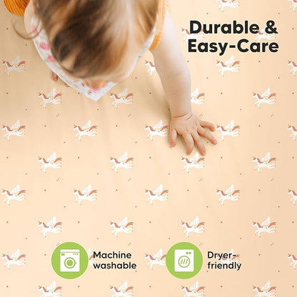 2-Pack Mini Crib Sheets Fitted - 38x26 Pack N Play Sheets for Pack and Play Mattress, Organic Cotton, Soft & Breathable Playard Bedding, Neutral Mini Toddler Bed Cover for Boys, Girls (Lune Mystic)