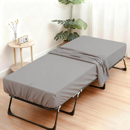 Fitted Sheets 25x70 Inches, 2 Pack Super Soft Microfiber Cot Size Sheet Set for Narrow Twin, Camp Bunk, RV Bed, Army Cot & Trifold Mattress, Breathable Bottom Bed Cover, Light Grey