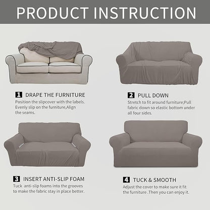 Easy-Going Stretch Oversized Loveseat Slipcover 1-Piece Sofa Cover Furniture Protector Couch Soft with Elastic Bottom for Kids Polyester Spandex Jacquard Fabric Small Checks Taupe