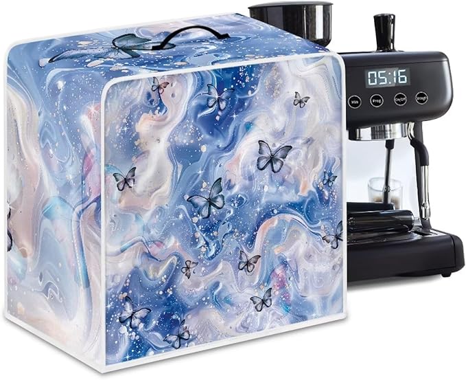 Marble Texture Butterfly Pattern Coffee Maker Covers With Top Handle Folding Coffee Machine Dust Covers For Blender Mixer Juice Machine Keep Office Home Kitchen Clean