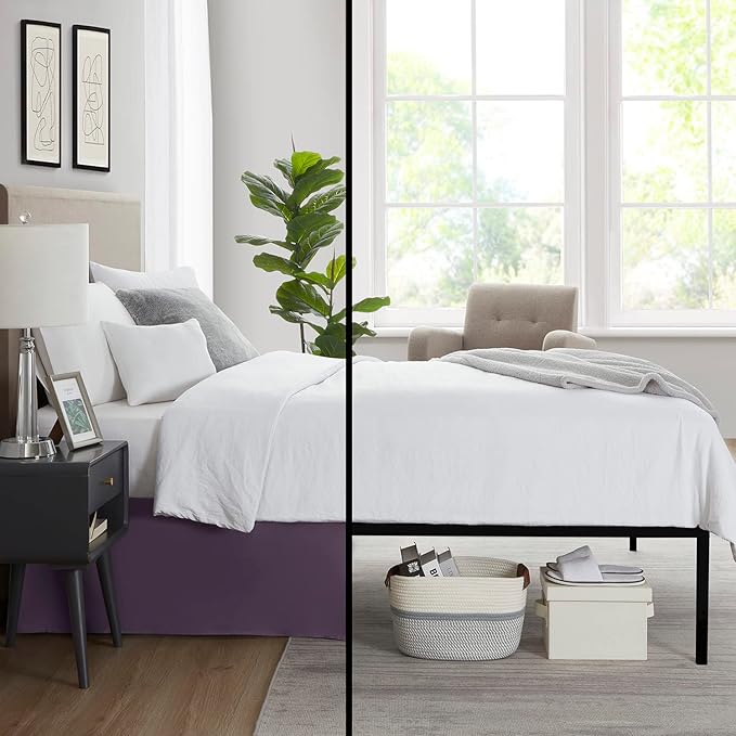 Nestl Dark Purple Bed Skirt King Size - King Bed Skirt 14 Inch Drop - Brushed Microfiber Bed Skirts - Hotel Quality Pleated Bed Skirt - Shrinkage & Fade Resistant