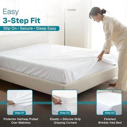 Fabdreams King Organic Cotton Mattress Protector, Waterproof, 78x82+17in, GOTS Certified, Temperature Regulating, Breathable, White
