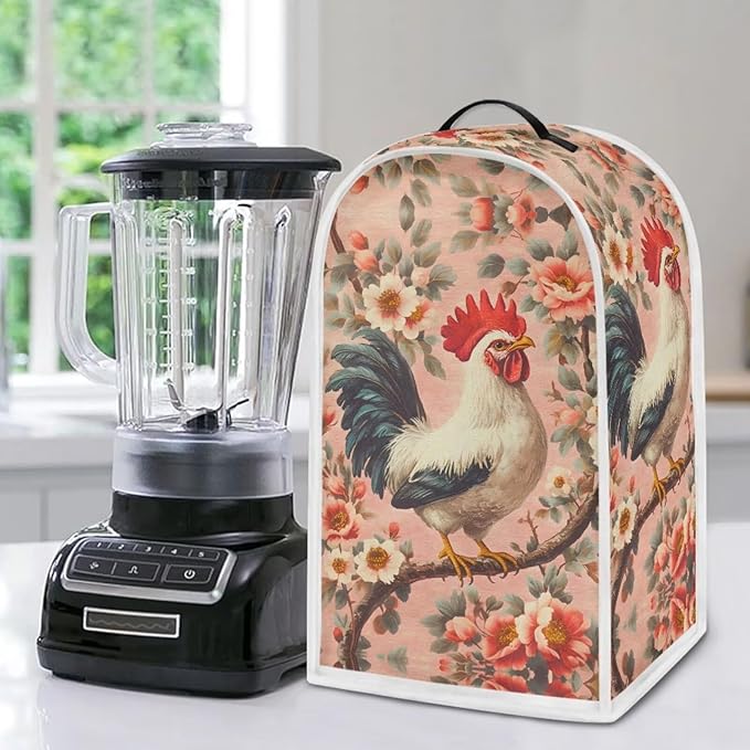 Rooster Flower Print Blender Dust Cover Stand Mixer or Coffee Maker Appliance Covers Anti Fingerprint Polyester Dust Proof Stain Resistant Blender Cover for Home Kitchen