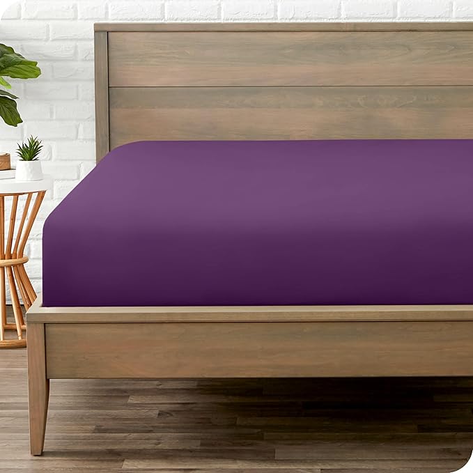 Bare Home Fitted Bottom Sheet King Size - Premium 1800 Microfiber - Ultra-Soft Hotel Luxury - Deep Pocket - Durable and Long Lasting (King, Plum)