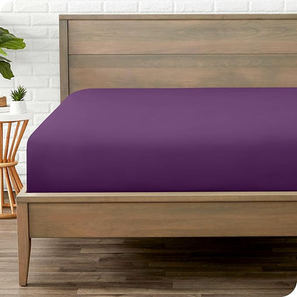 Bare Home Fitted Bottom Sheet Queen Size - Premium 1800 Microfiber - Ultra-Soft Hotel Luxury - Deep Pocket - Durable and Long Lasting - Fitted Sheet (Queen, Plum)