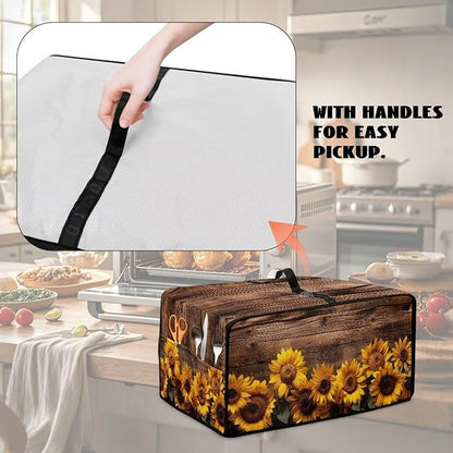 Microwave Oven Cover Vintage Sunflower Wood Grain Print Waterproof Toaster Oven Dustproof Cover Large Size Kitchen Appliance Protector with Storage Bag Machine Washable, S