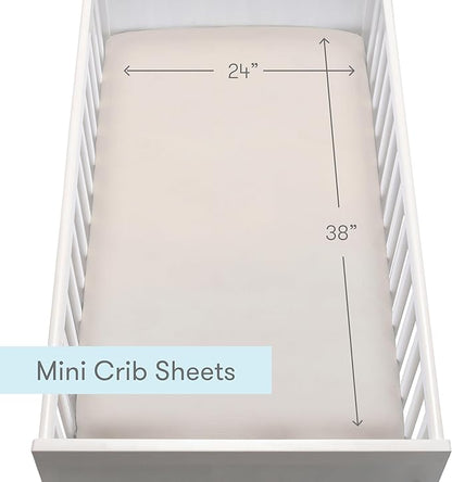 Newton Baby Fitted Mini Crib Sheets (2-Pack) | Organic Muslin Cotton, Breathable & Soft Baby Sheets, Washable Baby Mattress Sheets, Fits Mini Crib Mattresses 24" x 38", Oatmeal