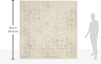 SAFAVIEH Adirondack Collection Area Rug - 8' Square, Ivory & Sage, Distressed Vintage Floral Design, Non-Shedding & Easy to Clean, Ideal for Living Room, Bedroom, Dining Space (ADR109V)