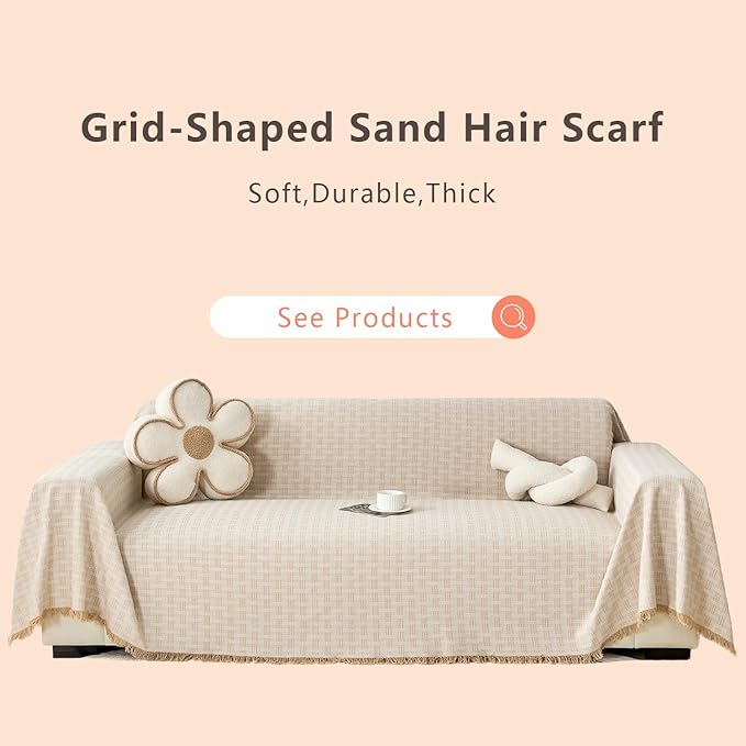 Coffee Couch Cover Blanket Cute Geometrical Jacquard Washable Sofa Cover for Extra Large Furniture for 3 Cushion Sofa L Shaped Sectional Couch Blanket 71"x 134"