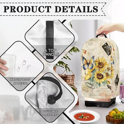 Butterfly Sunflower Blender Dust Cover Stand Mixer or Coffee Maker Appliance Covers with Drawstring, Anti Fingerprint Dust Proof Stain Resistant Blender Cover for Kitchen
