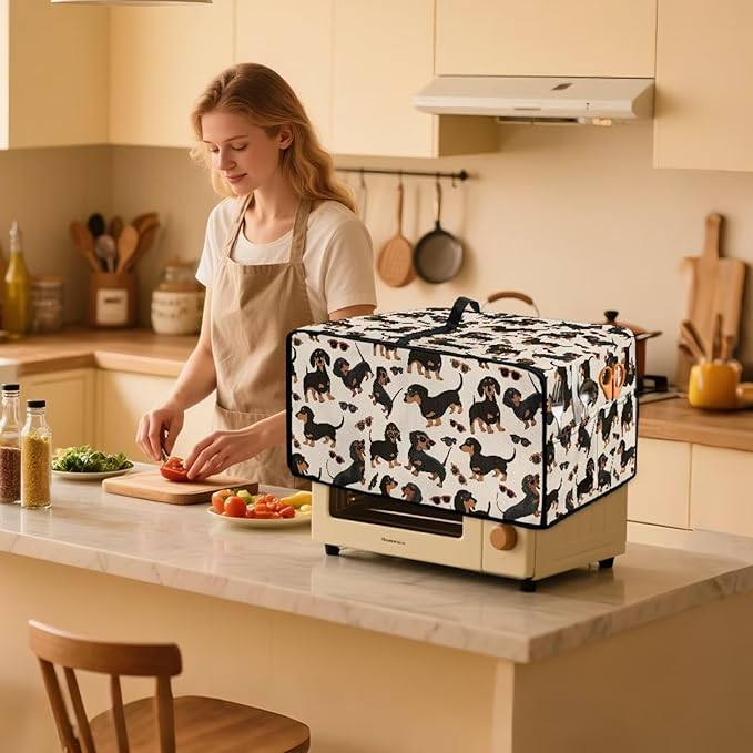 Air Fryer Toaster Oven Dust Cover Protective Microwave Oven Cover with Pockets, Dust-proof Countertop Appliance Protector, M, 16.5" x 20.5" x 10", Dachshund Dog Sunglasses Print