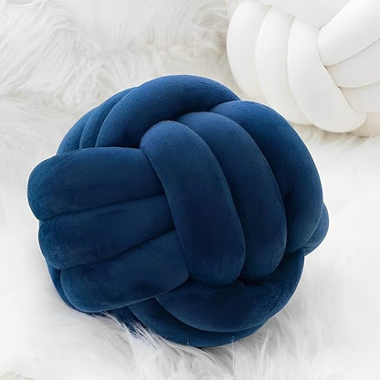 Knot Ball Pillows, Round Throw Pillow Cushion Home Decoration Soft Plush Pillow, Throw Knotted Ball Pillow Handmade Children Room Decoration Round Plush Toy Pillow (Dark Blue,8.5"/22cm)