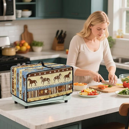 Horse Star Stipe Print Microwave Oven Dust Cover with Storage Bags Microwave Oven Grill Cover Protector Universal Reusable Decor Accessories for Kitchen, L