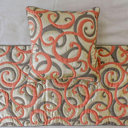 The HomeCentric King/Queen/Twin Orange Luxury Queen 74"x18" Bed Runner Without Pillow Cover, Scroll, Jacquard & Quilted Bed Scarf on Jacquard Fabric - Scroll Cascade