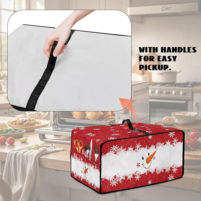 Christmas Countertop Convection Oven Cover Dust Protection Air Fryer Toaster Oven Covers for Home Kitchen Decorations 18.5 x 22.5 x 13 Inches, L, Snowman Face Snowflake Red White