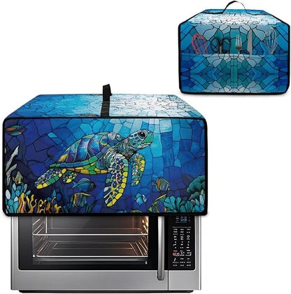 Glass Painting Sea Turtle Print Microwave Oven Cover Dustproof Toaster Oven Cover Large Size Foldable Kitchen Appliance Protector with Storage Bag Machine Washable, S