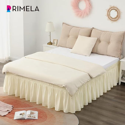 RIMELA Bed Skirt Queen Size 12 Inch Drop, Wrap Around Elastic Bedskirt Solid Microfiber Luxury Hotel Quality Fabric, Easy to Install Machine Washable Wrinkle & Fade Resistant, Butter Yellow