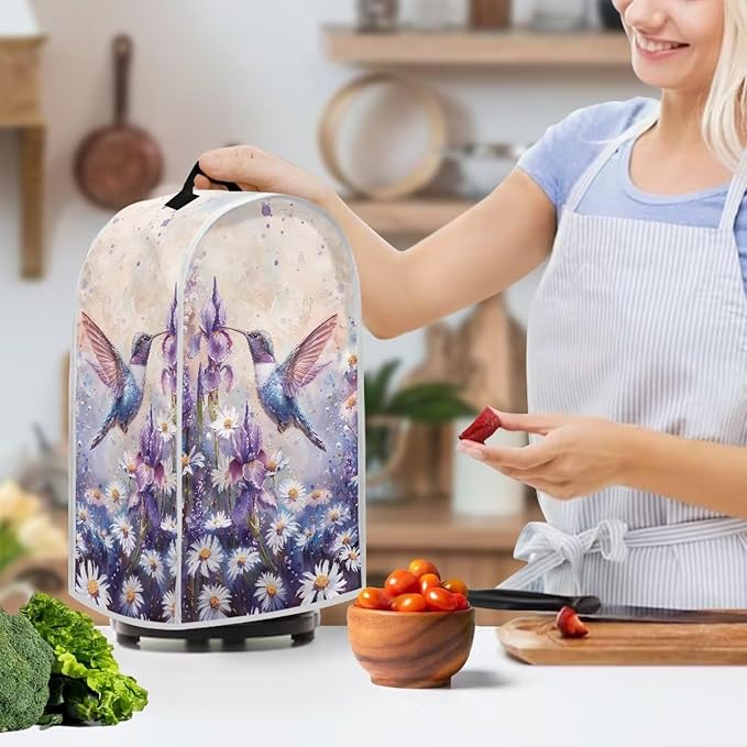 Talayituse Hummingbird Daisy Lavender Print Blender Dust Cover, Fingerprint Protection Cover for Stand Mixer or Coffee Machine, Home Kitchen Appliance Covers for Stain Dust Resistant Supplies