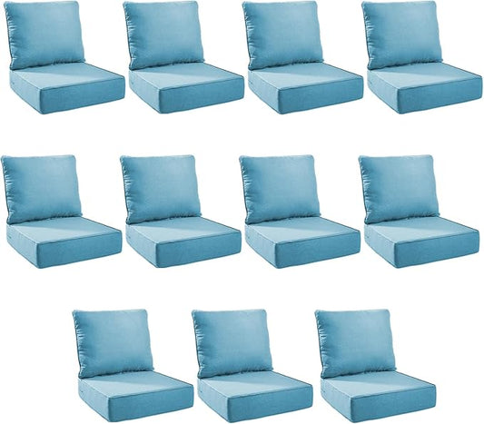 Outdoor Cushion Set for Furniture Patio Furniture, UV Resistant, Water Resistant - 6 Inch Thick Foam Garden Cushions– 24x24 Inch Patio Seat Covers for Chair/Sofa/Couch | Light Blue | 11-Pack |