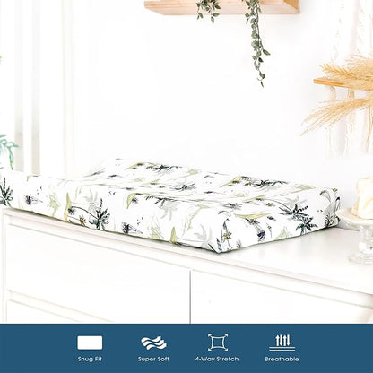 GRSSDER Stretch Ultra Soft Jersey Knit Changing Pad Cover Set 2 Pack, Change Table Pad Covers Fit 32"/34" x 16" Pads Safe and Snug, Sunny Holiday Pattern