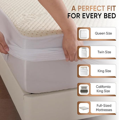 Luxury Waterproof Organic Mattress Protector Twin - Organic Cotton Breathable Mattress Pad Cover - Premium 380 GSM Comfort - Deep Pocket - Jersey Cotton Skirt - Fitted Design