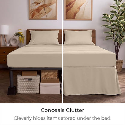 Mellanni Bed Skirt Cal King Size- Bed Skirting - 15-Inch Tailored Drop Pleated Dust Ruffle - Hotel Luxury Bedding - Wrinkle, Fade, Stain Resistant - 1 Bedskirt (Cal King, Beige)