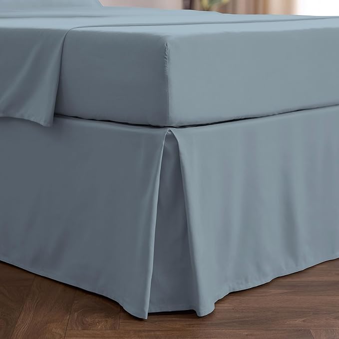 Mellanni Bed Skirt Cal King Size- Bed Skirting - 15-Inch Tailored Drop Pleated Dust Ruffle - Hotel Luxury Bedding - Wrinkle, Fade, Stain Resistant - 1 Bedskirt (Cal King, Blue Hydrangea)