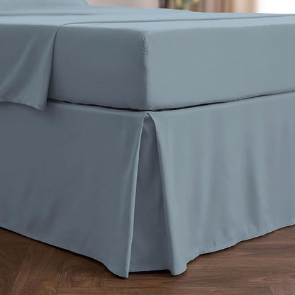 Mellanni Bed Skirt Cal King Size- Bed Skirting - 15-Inch Tailored Drop Pleated Dust Ruffle - Hotel Luxury Bedding - Wrinkle, Fade, Stain Resistant - 1 Bedskirt (Cal King, Blue Hydrangea)
