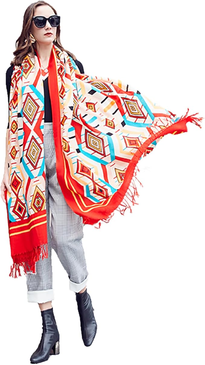 DANA XU 100% Merino Wool Pashmina Shawl for Women 96"x43", Oversized Cashmere Wrap with Tassels, Floral Travel Blanket Cape