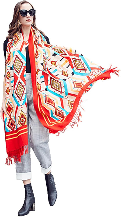 DANA XU 100% Merino Wool Pashmina Shawl for Women 96"x43", Oversized Cashmere Wrap with Tassels, Floral Travel Blanket Cape