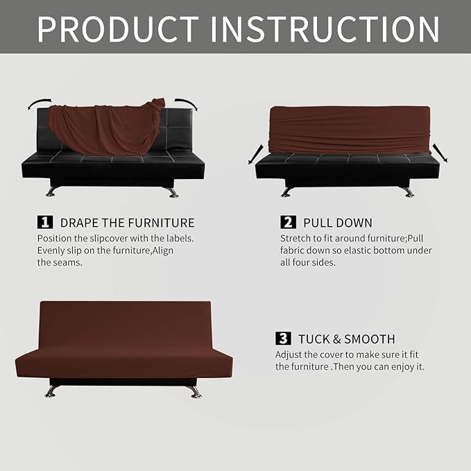 Easy-Going Stretch Futon Slipcover Armless Sofa Cover Furniture Protector Without Armrests Slipcover Soft with Elastic Bottom for Kids, Spandex Jacquard Fabric Small Checks(futon,Coffee)